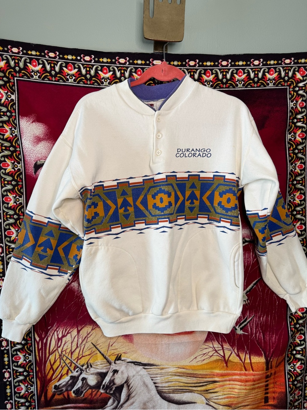 vintage 1994 Art Unlimited Sportswear Cream Southwest Aztec Pattern Sweatshirt